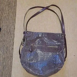 ORYANY Dark Brown Crocs  Embossed Patent Leather Shoulder Bag